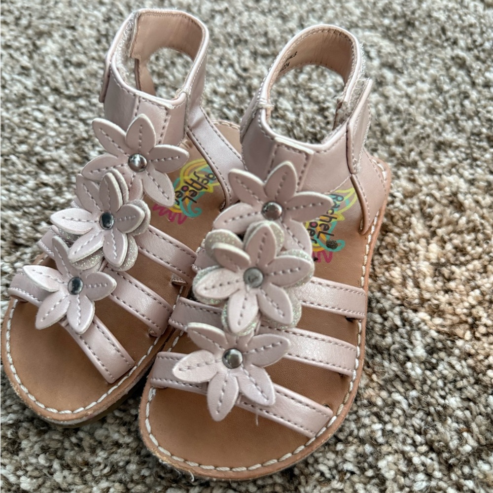 Rachel Shoes Pink Sandals with Floral Accents